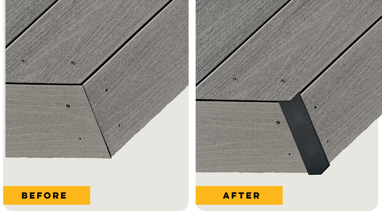 Angled deck corner cut, shown open then hidden with GAPCAP