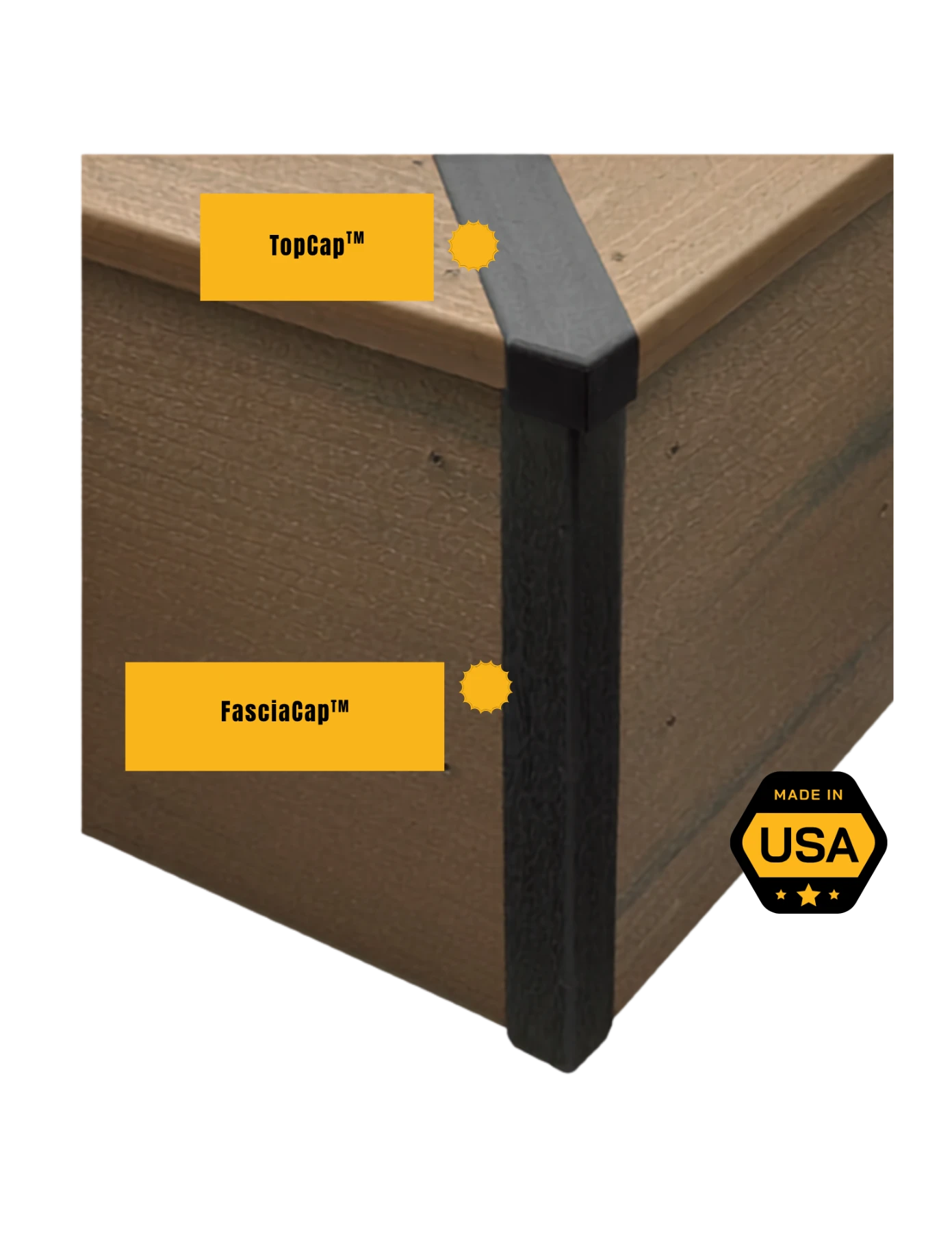 GAPCAP TopCap and FasciaCap capping a composite deck corner